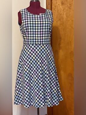 Talbots Navy Multi-Check Sleeveless Fit & Flare Dress